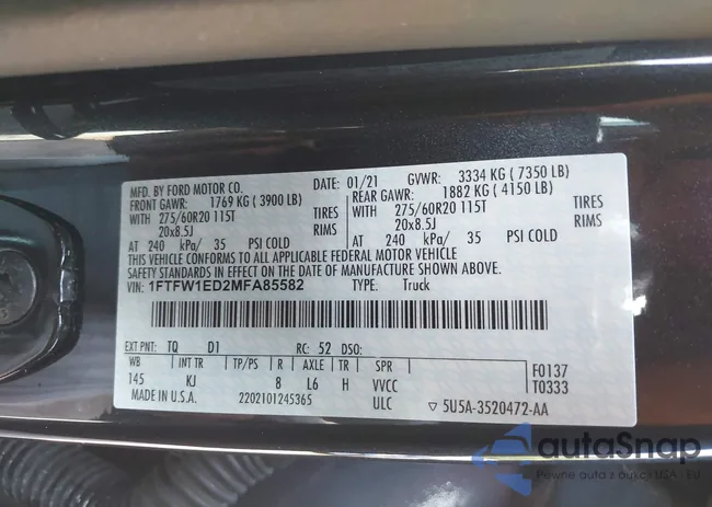 1FTFW1ED2MFA85582: 43265476