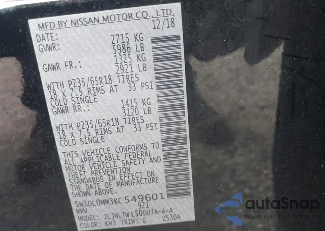 5N1DL0MM3KC549601: 43265481