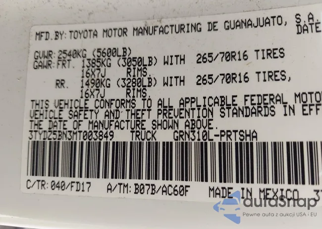 3TYDZ5BN3MT003849: 43265520