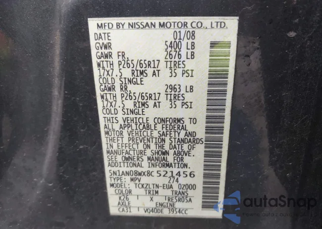 5N1AN08WX8C521456: 43265532