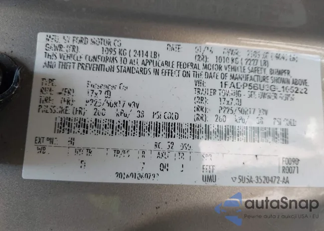 1FADP5BU3GL105222: 43265580