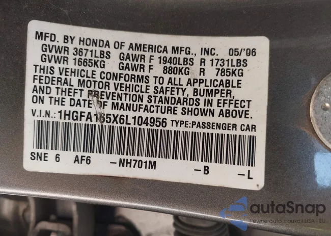 1HGFA165X6L104956: 43265597