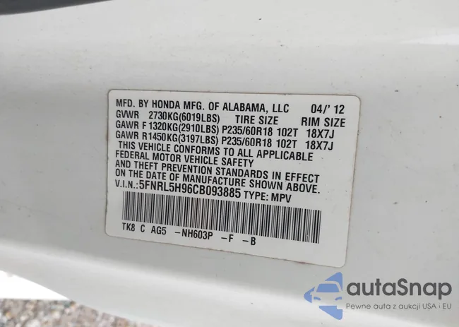 5FNRL5H96CB093885: 43265633