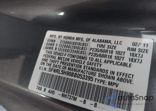 5FNRL5H90BB053395: 43265705