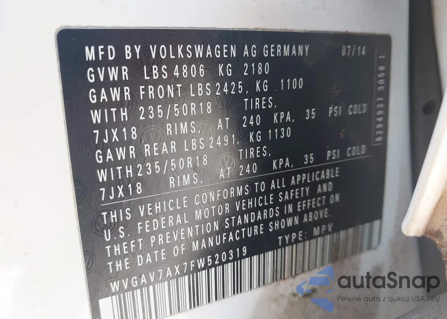 WVGAV7AX7FW520319: 43265726