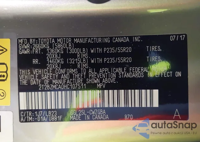 2T2BZMCA0HC107511: 43267067