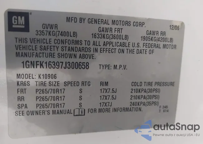 1GNFK16397J300658: 43267084