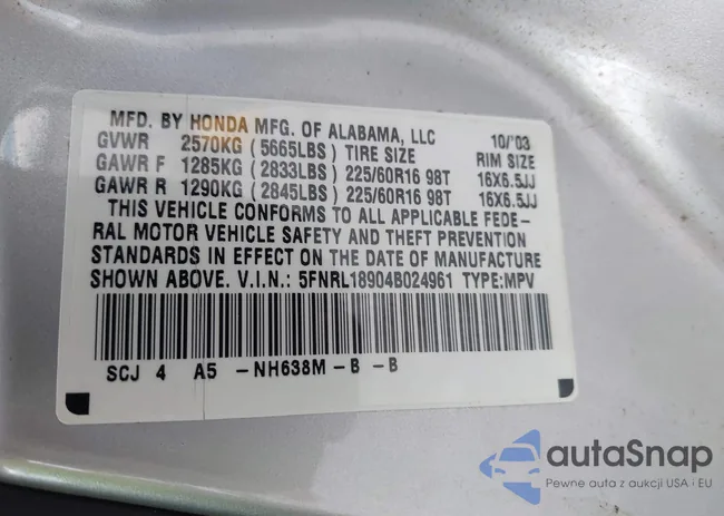 5FNRL18904B024961: 43267275