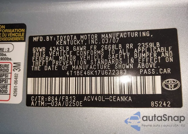 4T1BE46K17U672383: 43267363