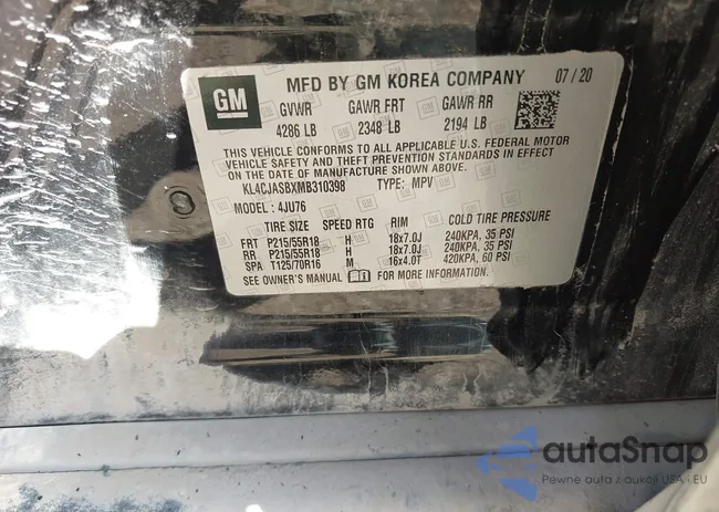 KL4CJASBXMB310398: 43266637