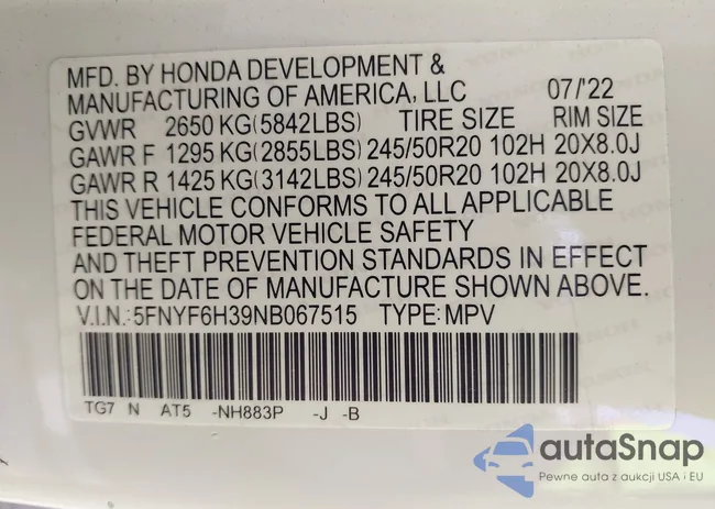 5FNYF6H39NB067515: 43266730