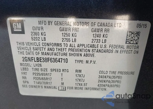 2GNFLBE38F6364710: 43266749