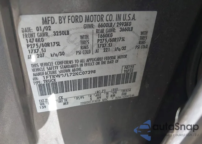 1FTRW07L72KC07398: 43266806