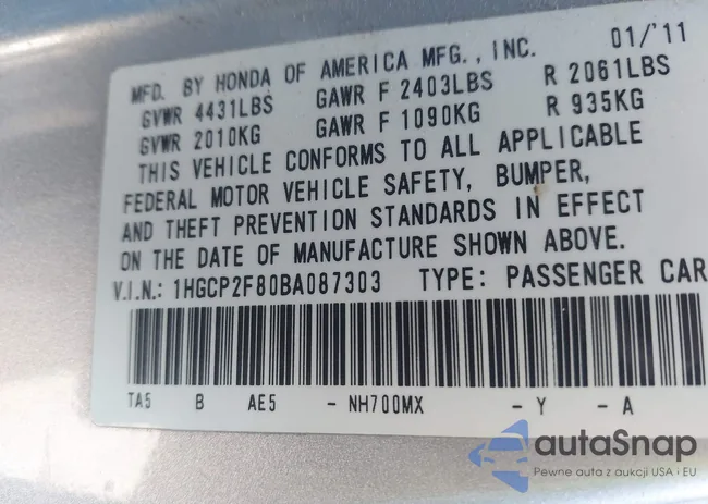 1HGCP2F80BA087303: 43267976