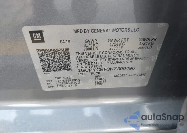 1GCPYCEF3KZ309496: 43268019