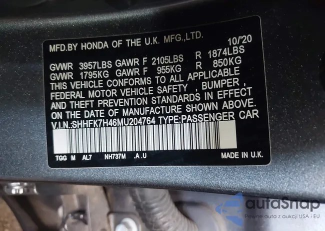 SHHFK7H46MU204764: 43268132