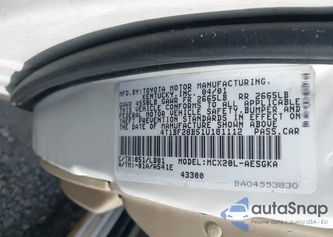 4T1BF28B51U181112: 43268152