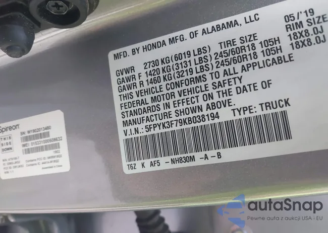 5FPYK3F79KB038194: 43268278