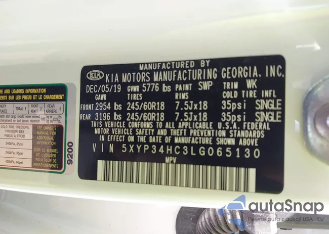 5XYP34HC3LG065130: 43267419