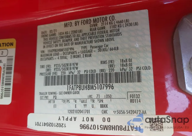 1FATP8UH8M5107996: 43267441