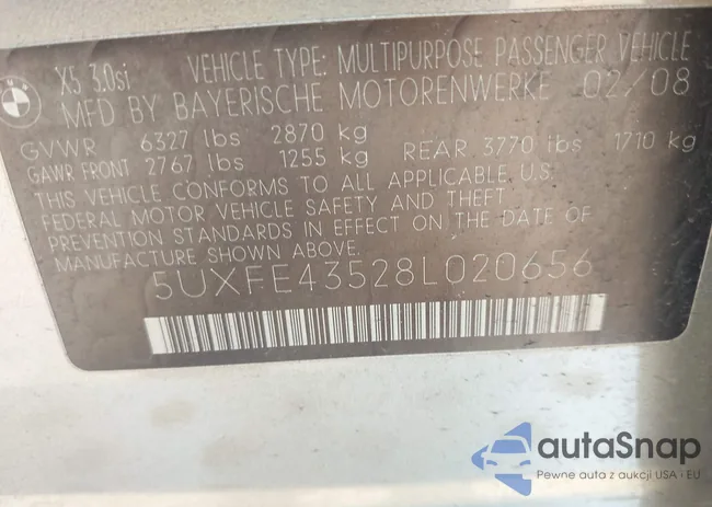 5UXFE43528L020656: 43267489