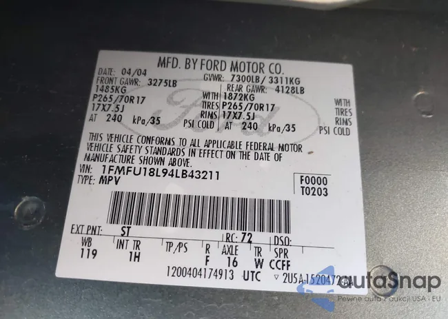 1FMFU18L94LB43211: 43267518