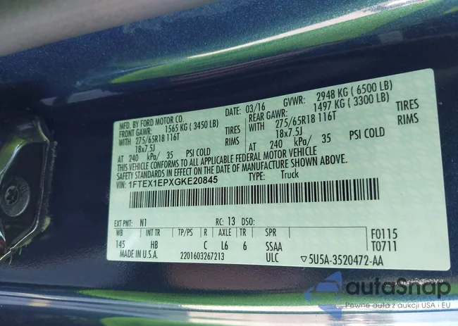 1FTEX1EPXGKE20845: 43267630