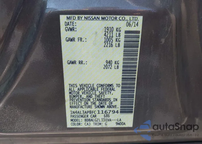 1N4AL3AP8FC116794: 43267734