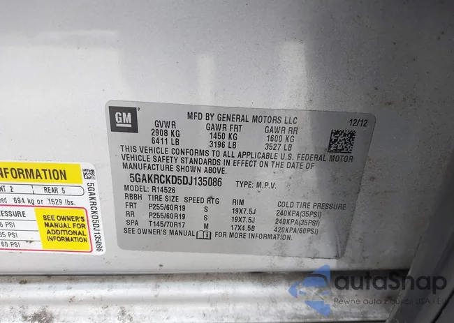 5GAKRCKD5DJ135086: 43269100