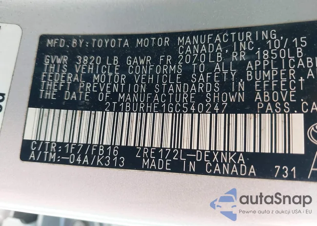 2T1BURHE1GC540247: 43269199