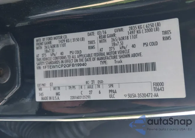 1FTEW1CP2GFB19940: 43269344