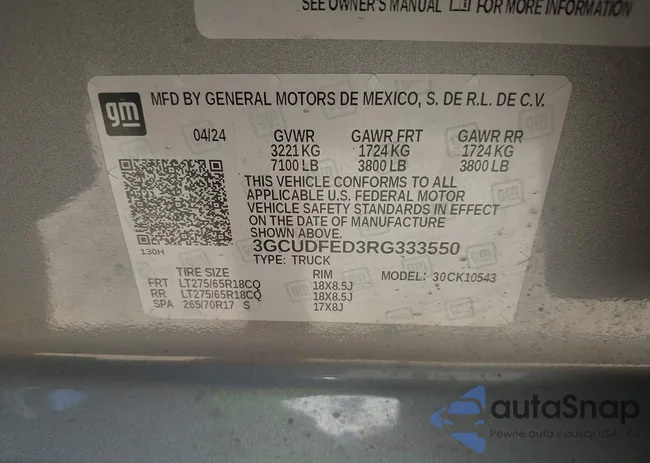 3GCUDFED3RG333550: 43269407