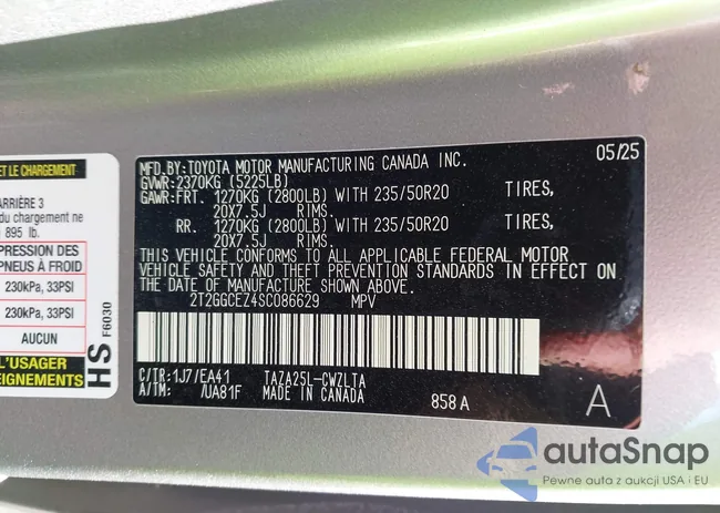 2T2GGCEZ4SC086629: 43268425