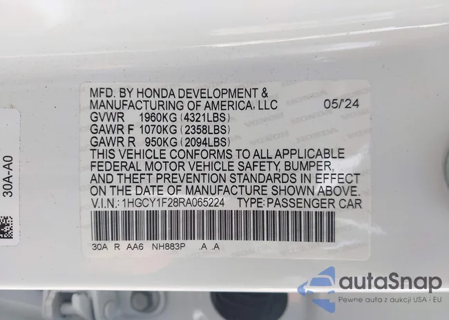 1HGCY1F28RA065224: 43268477