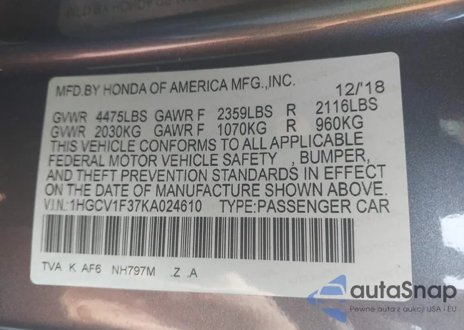 1HGCV1F37KA024610: 43270081