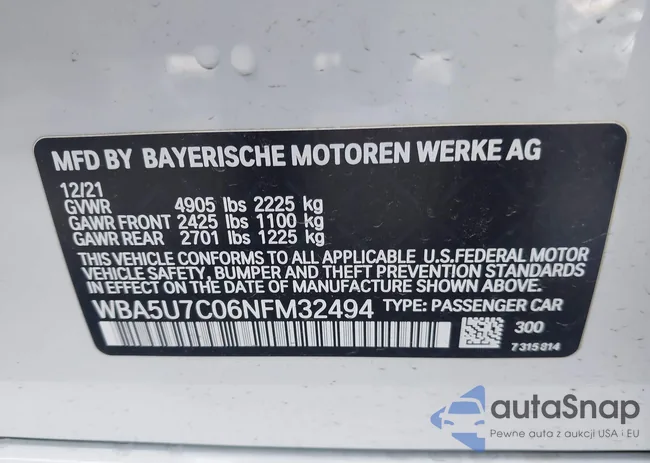 WBA5U7C06NFM32494: 43270083