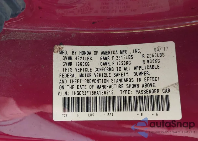 1HGCR2F18HA186215: 43270123