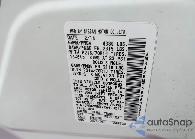 JN8AS5MT2EW603217: 43269500