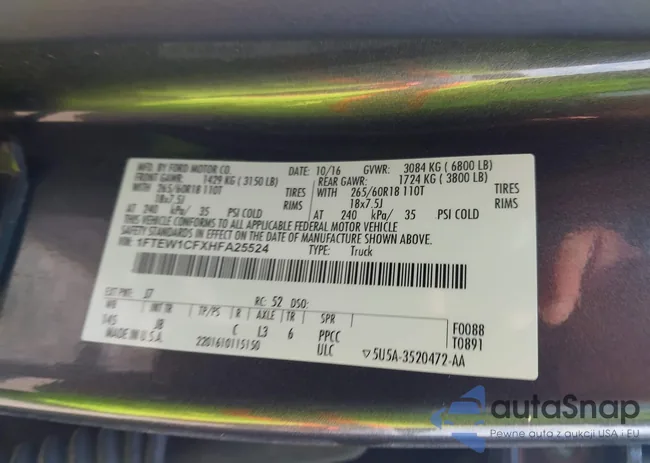 1FTEW1CFXHFA25524: 43269627