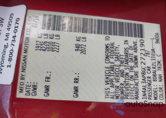 1N4AL3AP8GC272190: 43269722