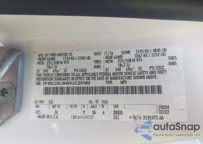 1FMCU9J94HUC20180: 43270910