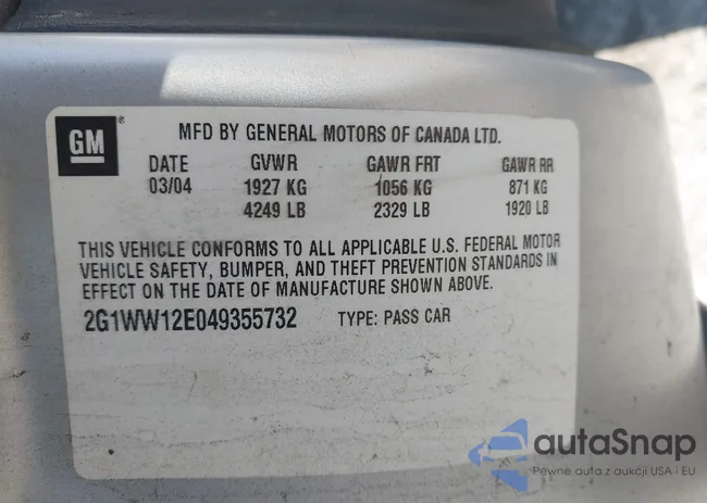 2G1WW12E049355732: 43270934