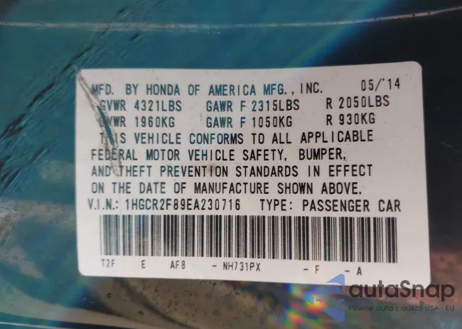 1HGCR2F89EA230716: 43270963