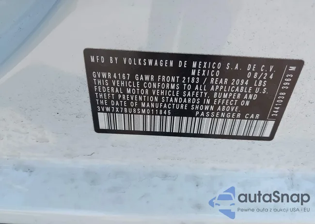 3VW7X7BU8SM011845: 43271009