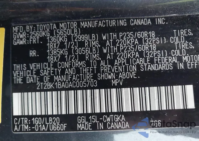 2T2BK1BA0AC005703: 43271070