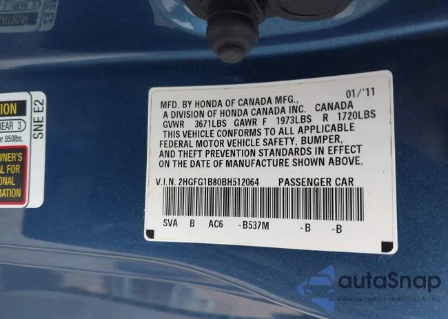 2HGFG1B80BH512064: 43271090