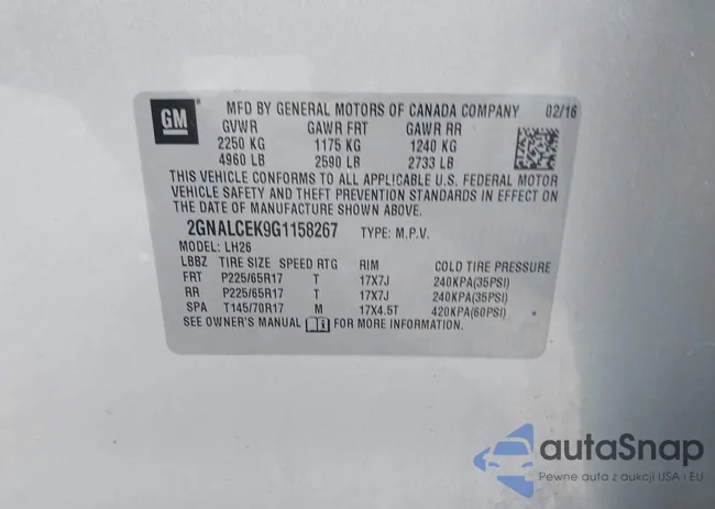 2GNALCEK9G1158267: 43271141