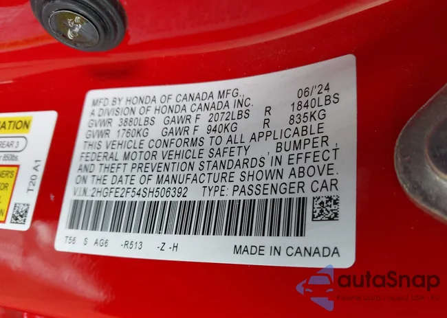 2HGFE2F54SH506392: 43271216