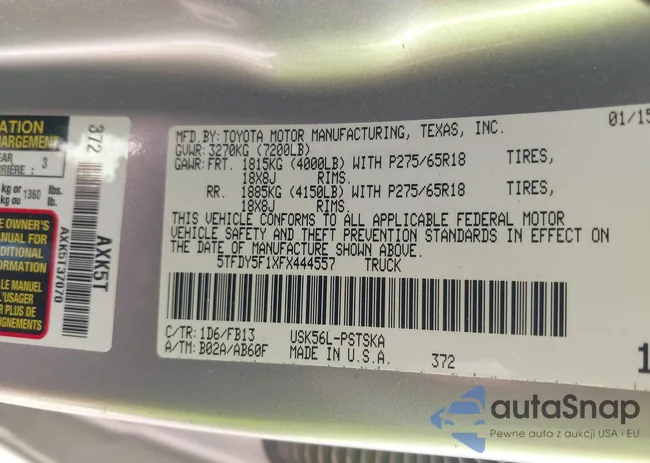 5TFDY5F1XFX444557: 43271217