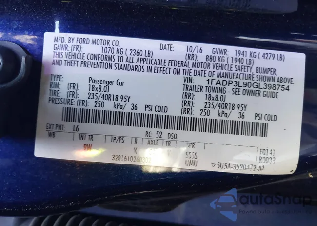 1FADP3L90GL398754: 43271283